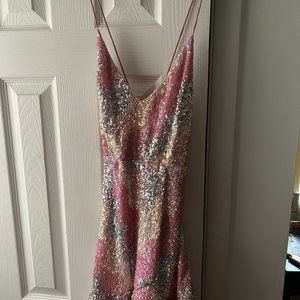 Hello Molly Peach and Silver Sequin Dress